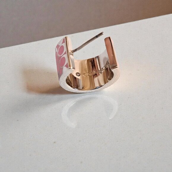 Coach Signature Enamel Huggie Earrings in Silver & Pink NWT - Picture 4 of 14